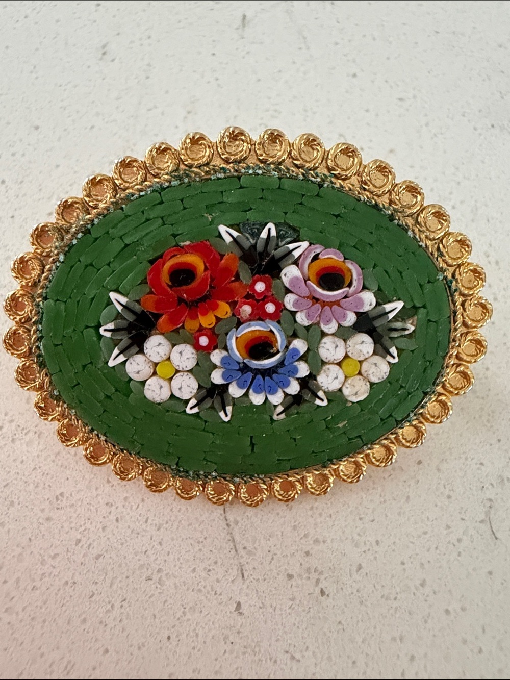 Antique Vintage Italy. Micro Mosaic Brooch